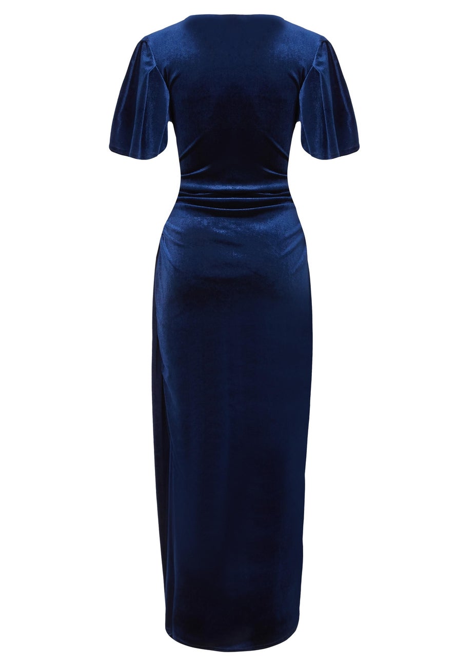 Quiz Navy Velvet Buckle Midaxi Dress