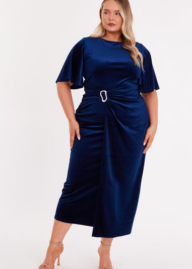 Quiz Navy Velvet Buckle Midaxi Dress