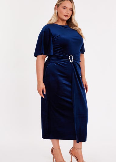 Quiz Navy Velvet Buckle Midaxi Dress