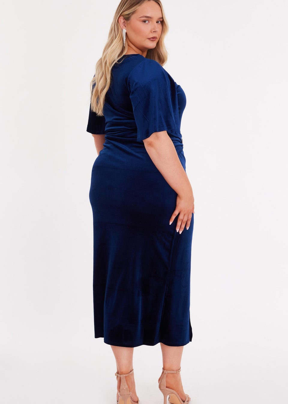 Quiz Navy Velvet Buckle Midaxi Dress