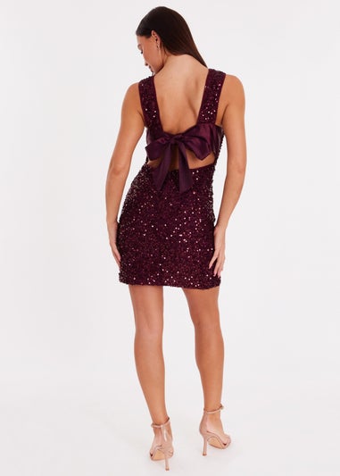 Quiz Burgundy Sequin Bow Mini Dress