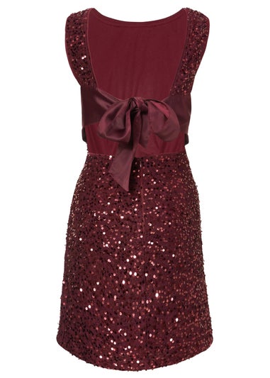 Quiz Burgundy Sequin Bow Mini Dress