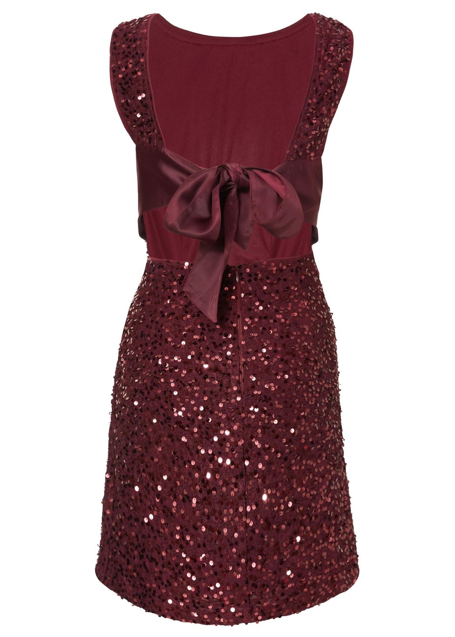 Quiz Burgundy Sequin Bow Mini Dress
