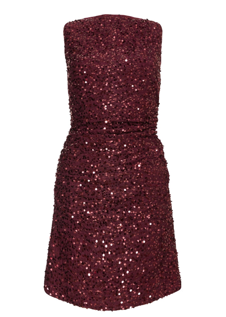 Quiz Burgundy Sequin Bow Mini Dress