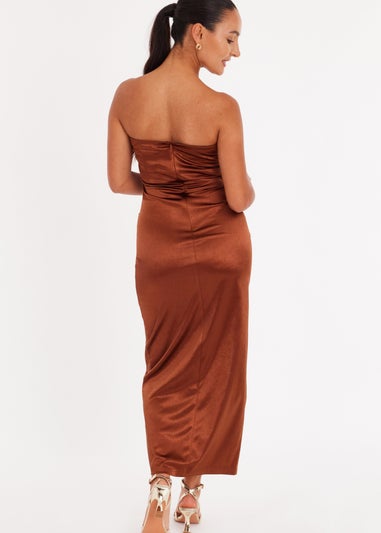 Quiz Brown Petite Satin Corset Midaxi Dress