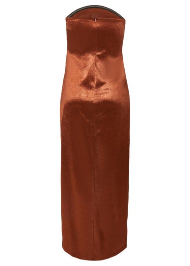 Quiz Brown Petite Satin Corset Midaxi Dress