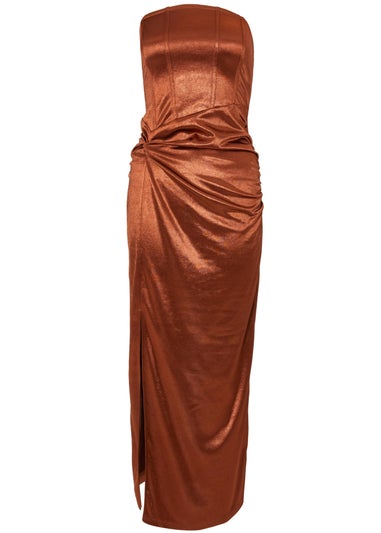 Quiz Brown Petite Satin Corset Midaxi Dress