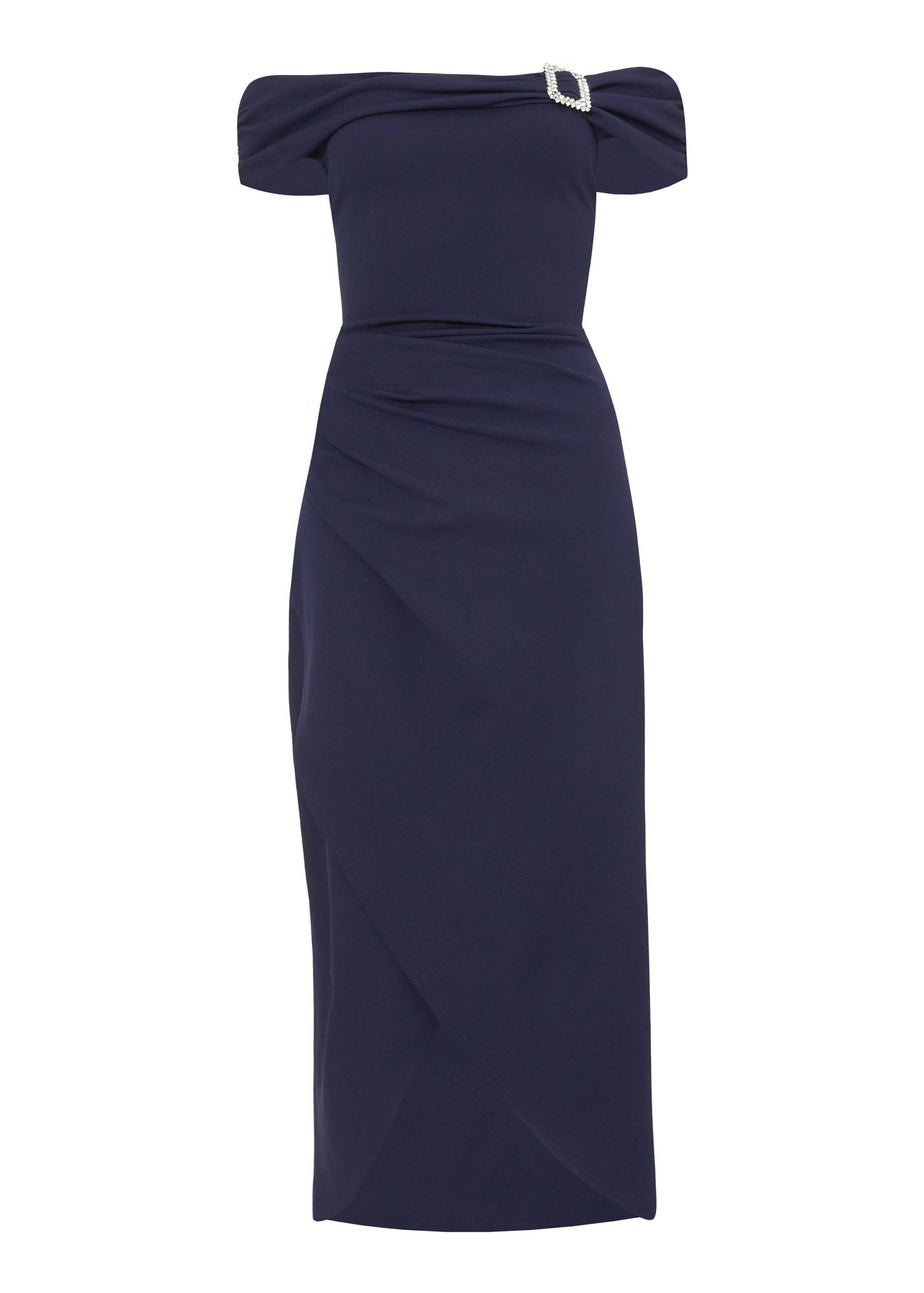Quiz Navy Bardot Buckle Midi Dress
