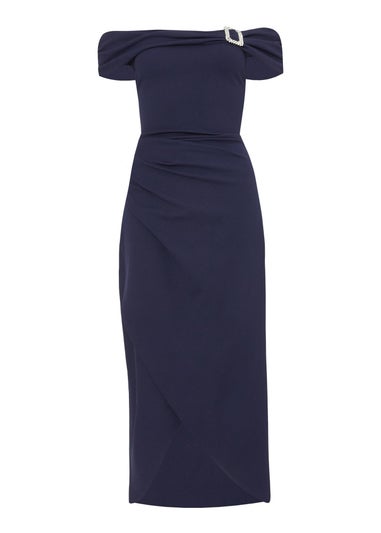 Quiz Navy Bardot Buckle Midi Dress