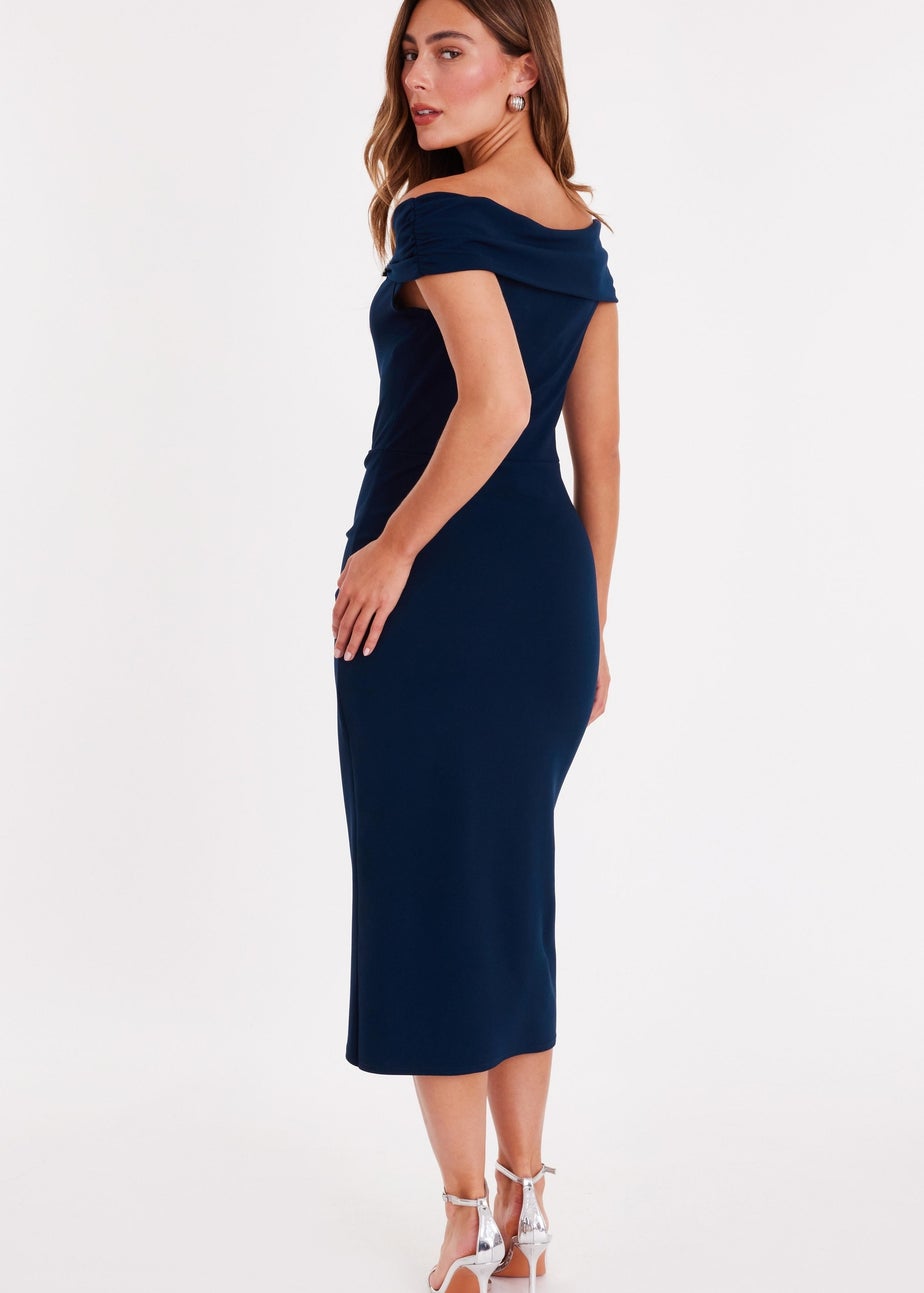 Quiz Navy Bardot Buckle Midi Dress