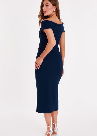 Quiz Navy Bardot Buckle Midi Dress