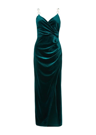 Quiz Green Velvet Chain Strap Maxi Dress