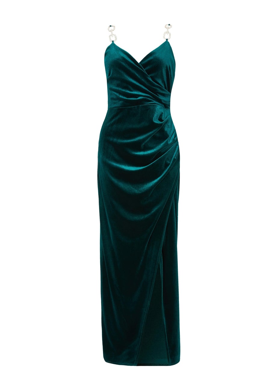 Quiz Green Velvet Chain Strap Maxi Dress