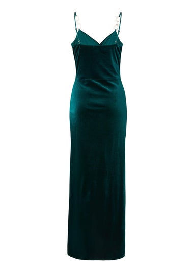 Quiz Green Velvet Chain Strap Maxi Dress