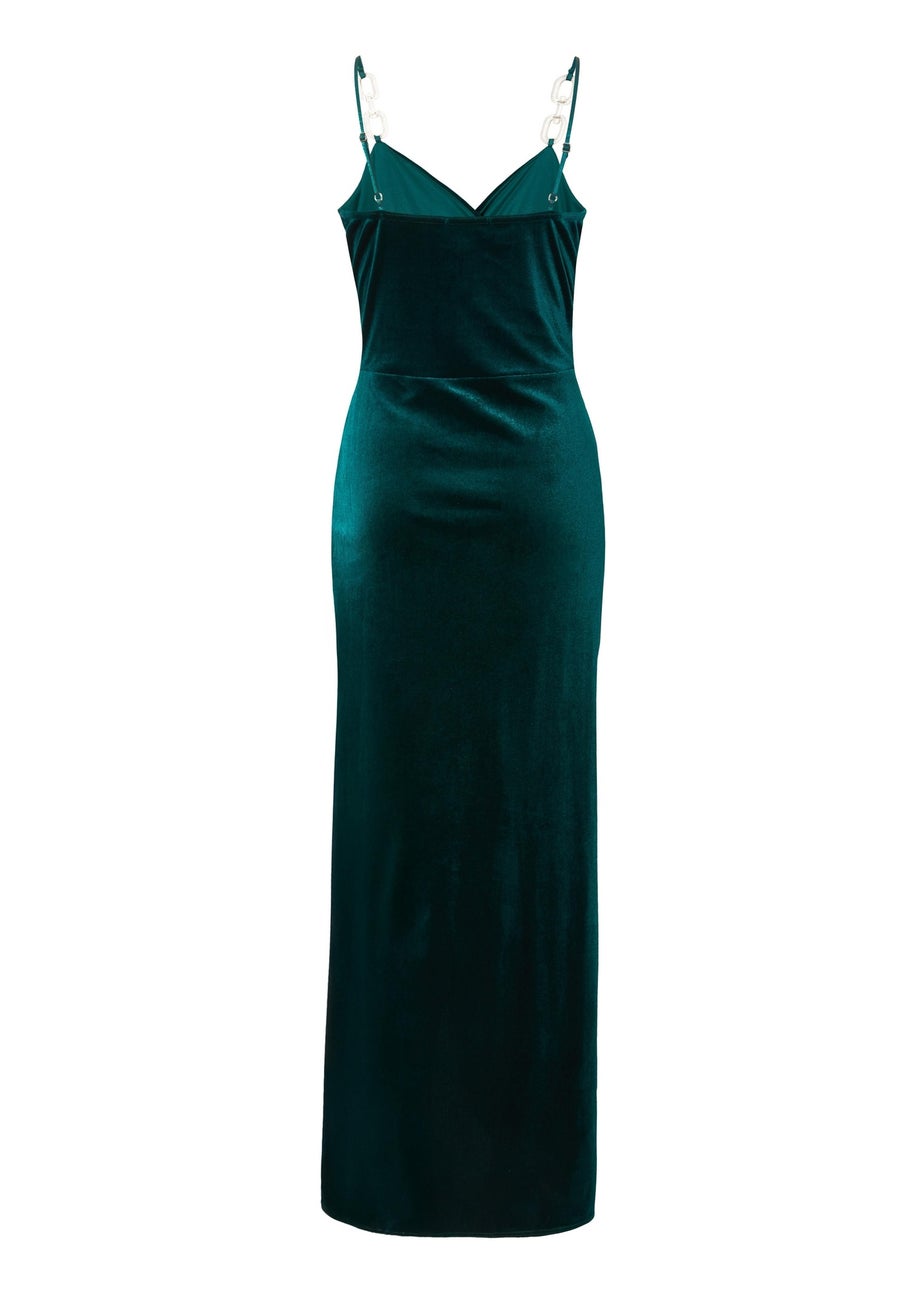 Quiz Green Velvet Chain Strap Maxi Dress