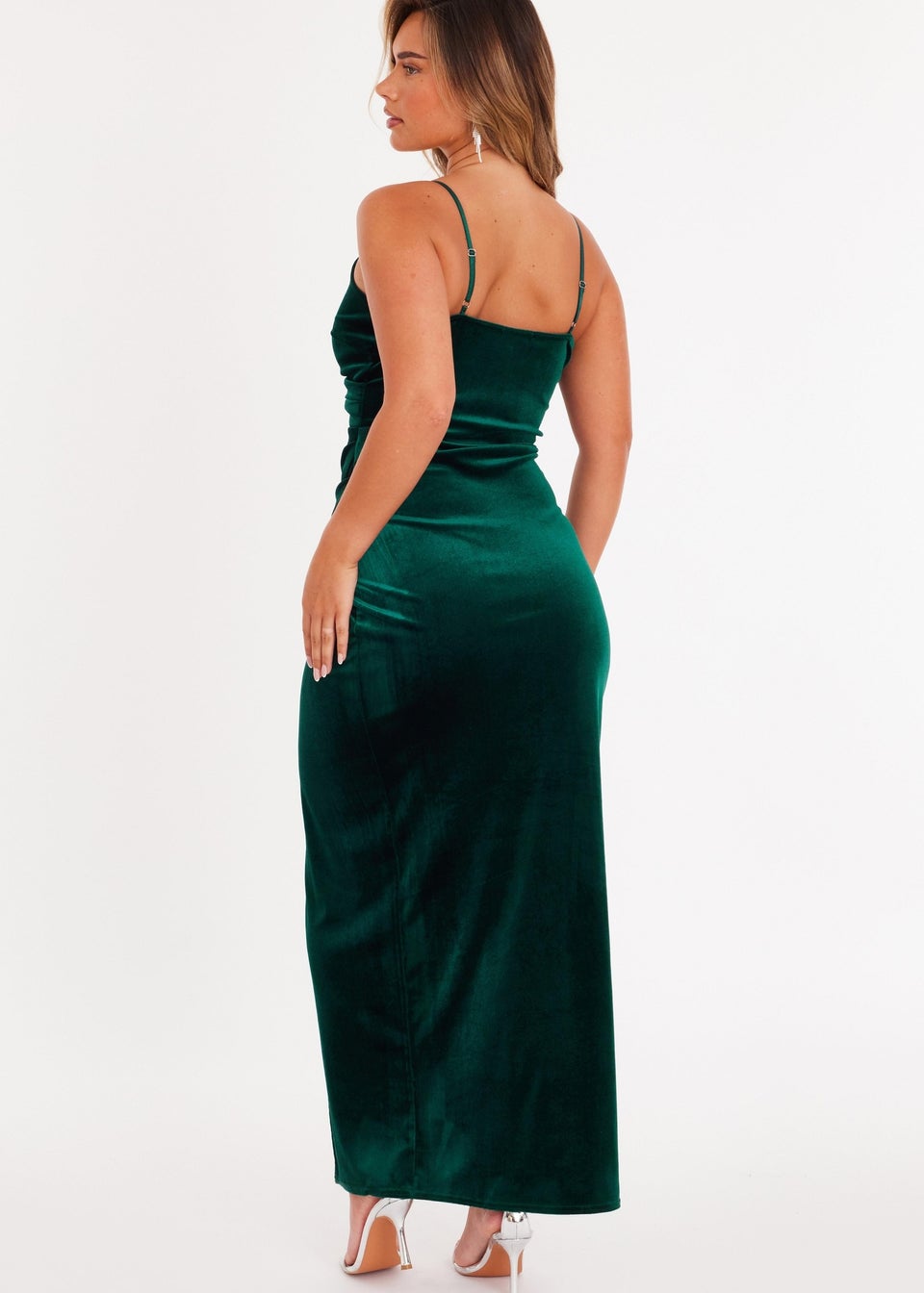Quiz Green Velvet Chain Strap Maxi Dress