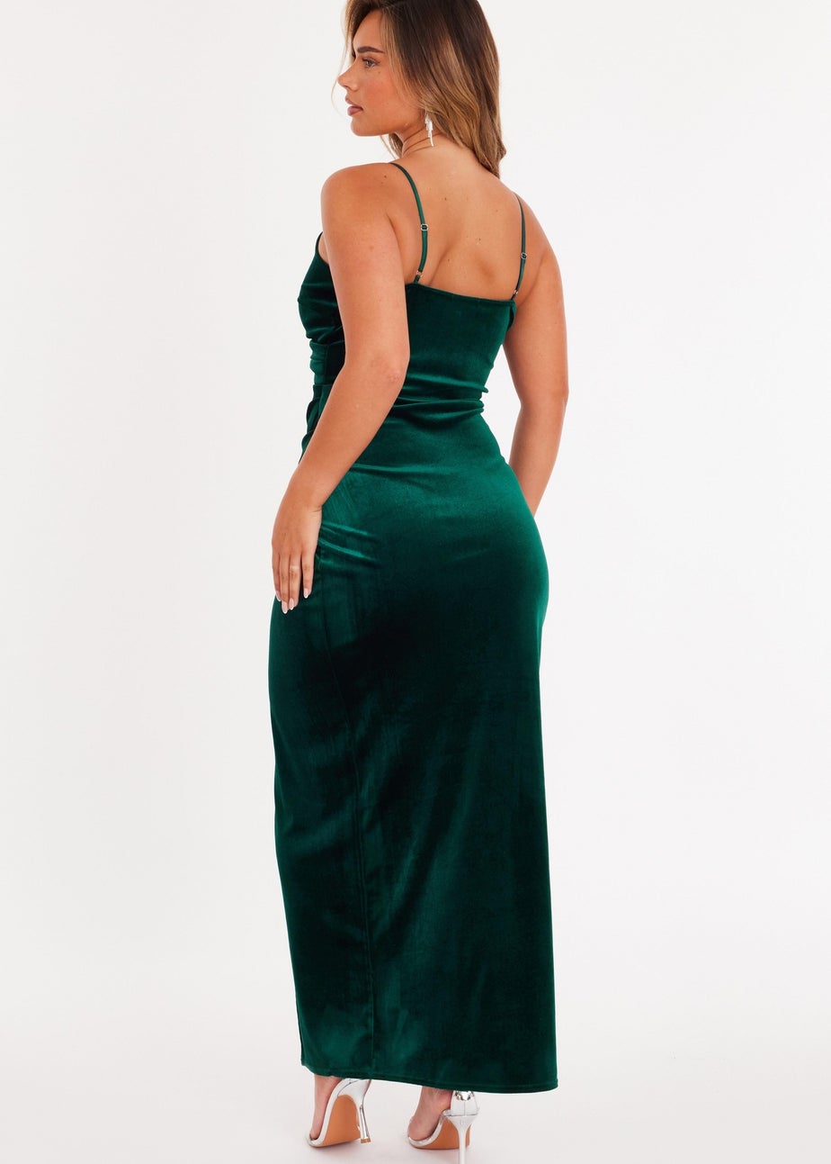 Quiz Green Velvet Chain Strap Maxi Dress