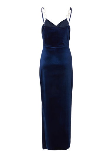Quiz Navy Velvet Chain Strap Maxi Dress