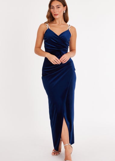 Quiz Navy Velvet Chain Strap Maxi Dress