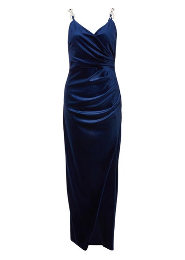 Quiz Navy Velvet Chain Strap Maxi Dress