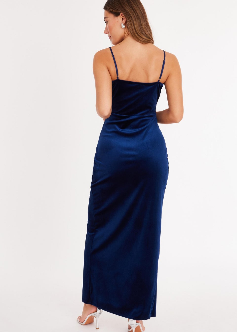 Quiz Navy Velvet Chain Strap Maxi Dress