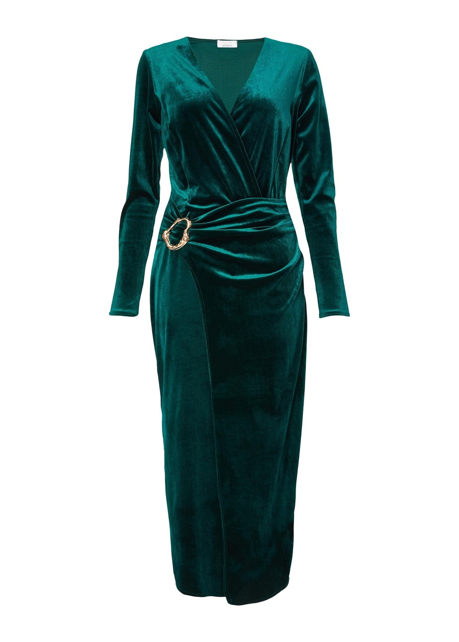 Quiz Green Velvet Wrap Midaxi Dress
