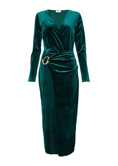 Quiz Green Velvet Wrap Midaxi Dress