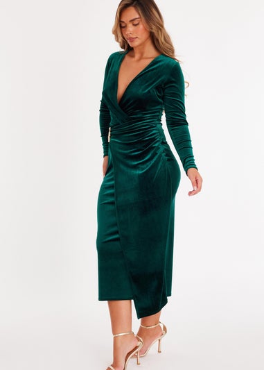 Quiz Green Velvet Wrap Midaxi Dress
