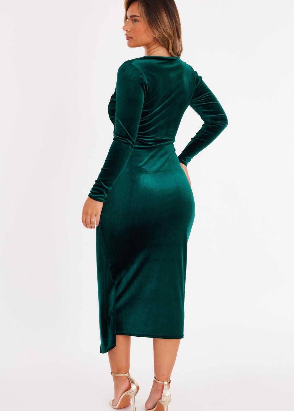 Quiz Green Velvet Wrap Midaxi Dress