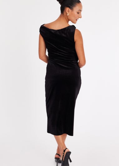 Quiz Black Petite Velvet Sash Detail Midaxi Dress