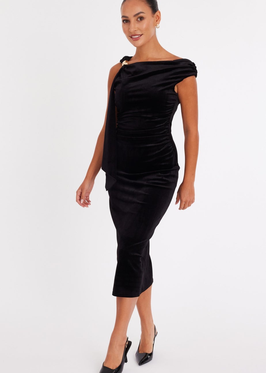 Quiz Black Petite Velvet Sash Detail Midaxi Dress