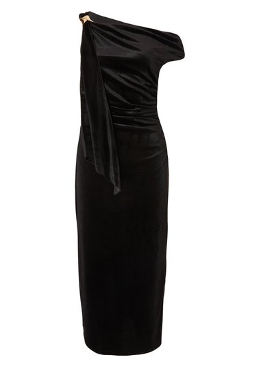 Quiz Black Petite Velvet Sash Detail Midaxi Dress