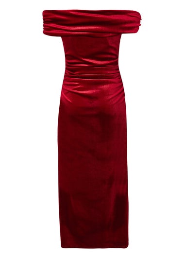 Quiz Burgundy Velvet Corsage Midi Dress