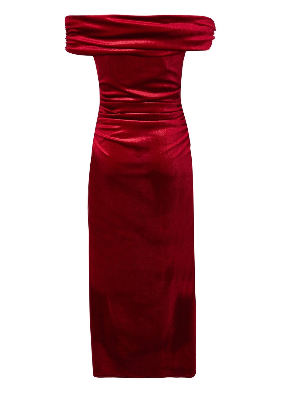 Quiz Burgundy Velvet Corsage Midi Dress