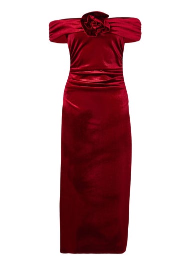 Quiz Burgundy Velvet Corsage Midi Dress