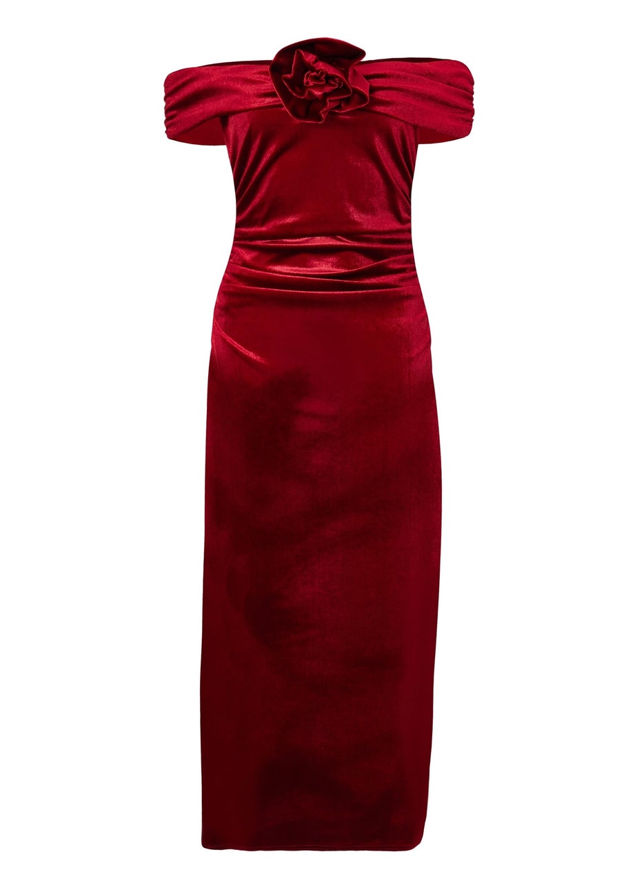 Quiz Burgundy Velvet Corsage Midi Dress