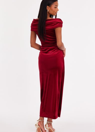 Quiz Burgundy Velvet Corsage Midi Dress