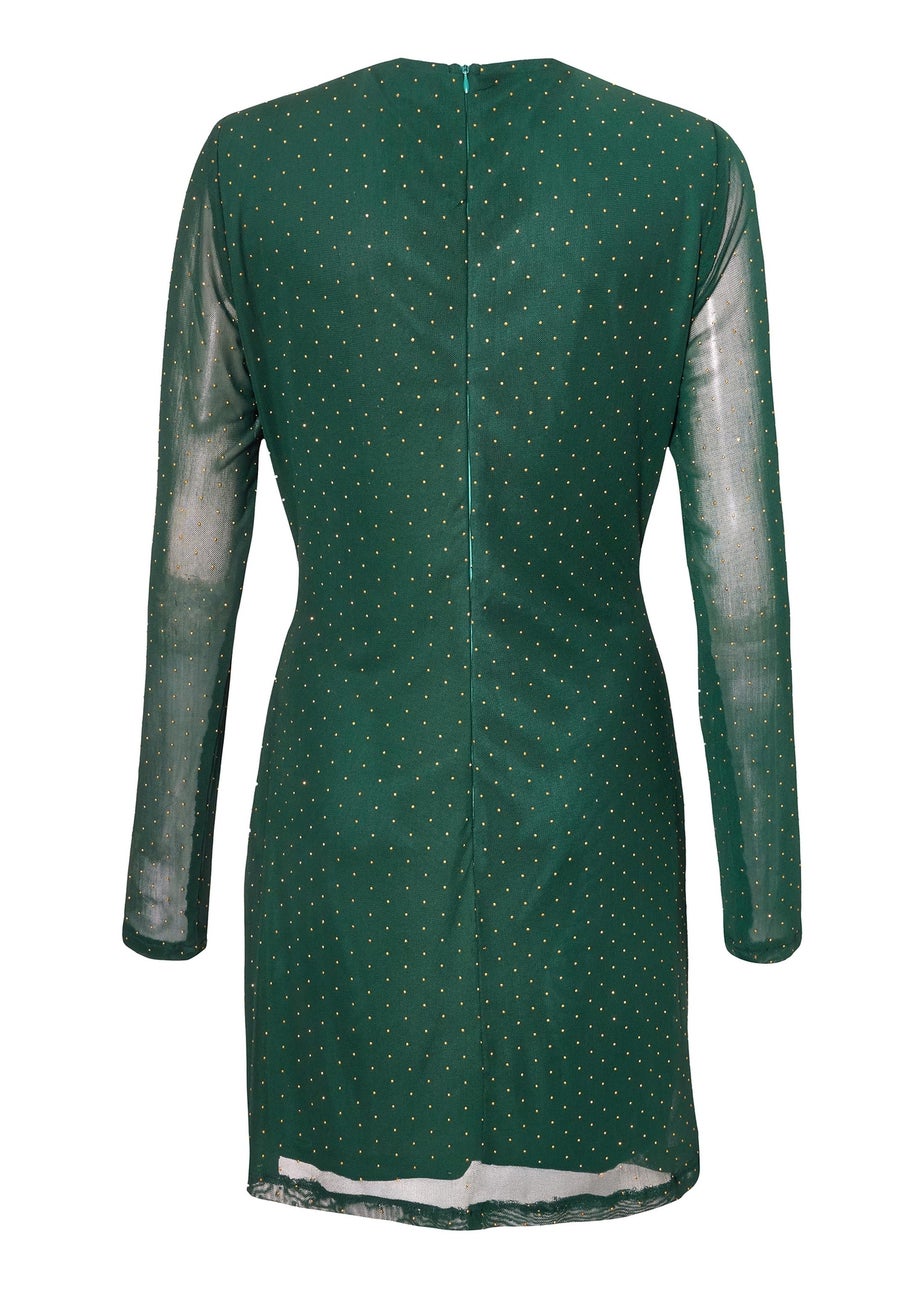 Quiz Green Diamante Mesh Mini Dress