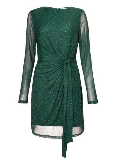 Quiz Green Diamante Mesh Mini Dress
