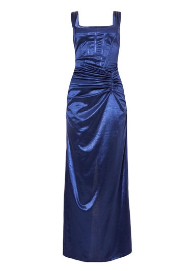 Quiz Navy Square Neck Satin Midaxi Dress