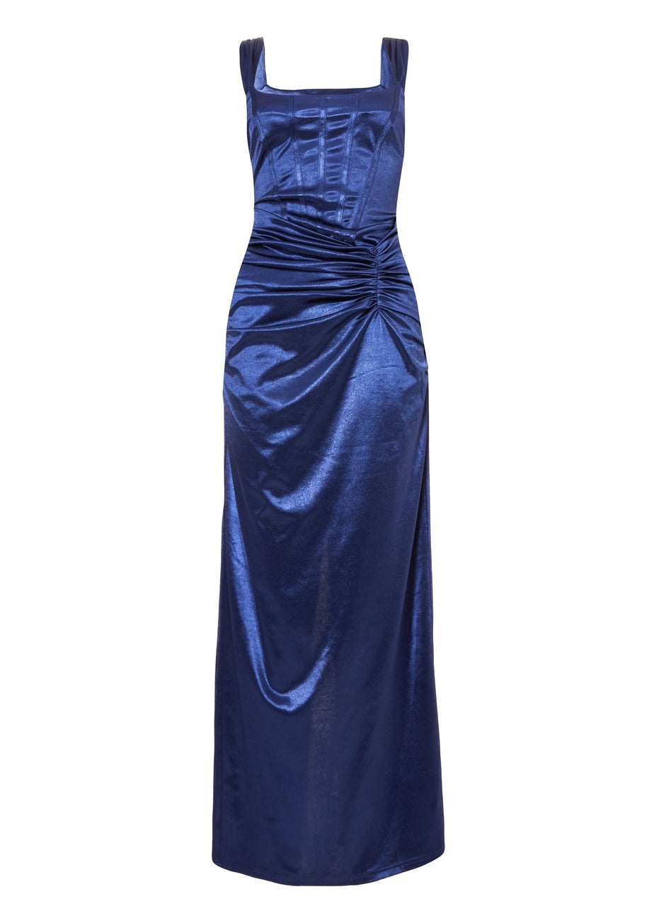 Quiz Navy Square Neck Satin Midaxi Dress