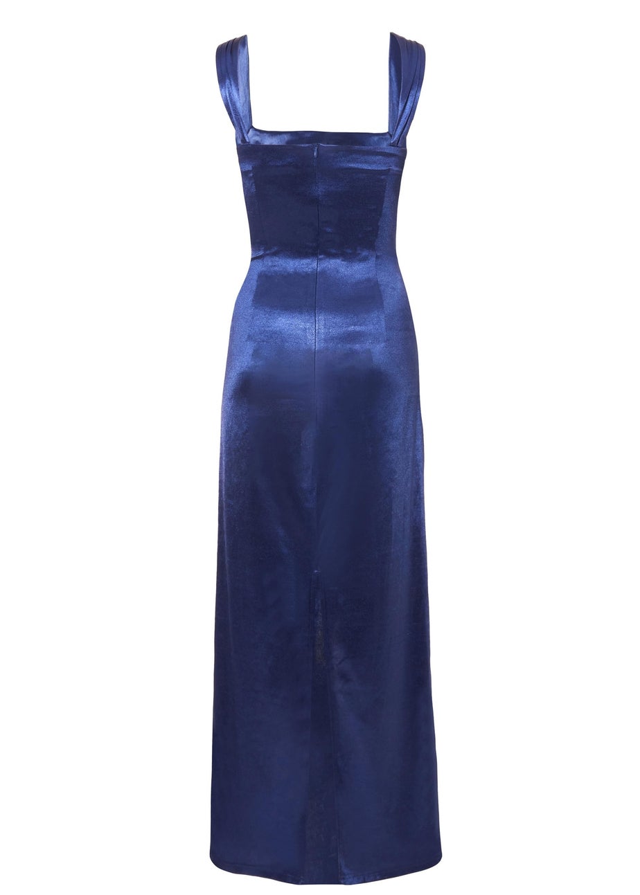 Quiz Navy Square Neck Satin Midaxi Dress