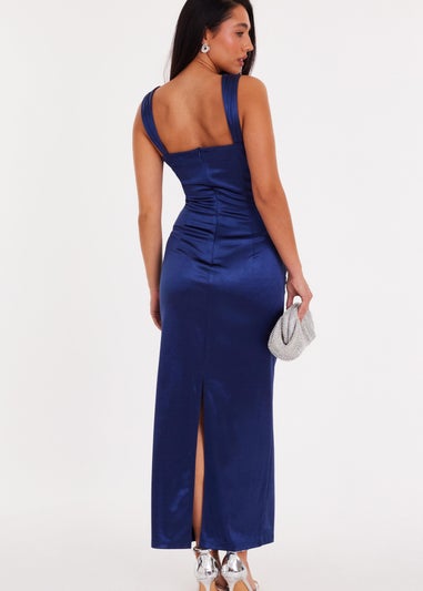 Quiz Navy Square Neck Satin Midaxi Dress
