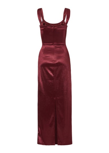 Quiz Burgundy Square Neck Satin Midaxi Dress