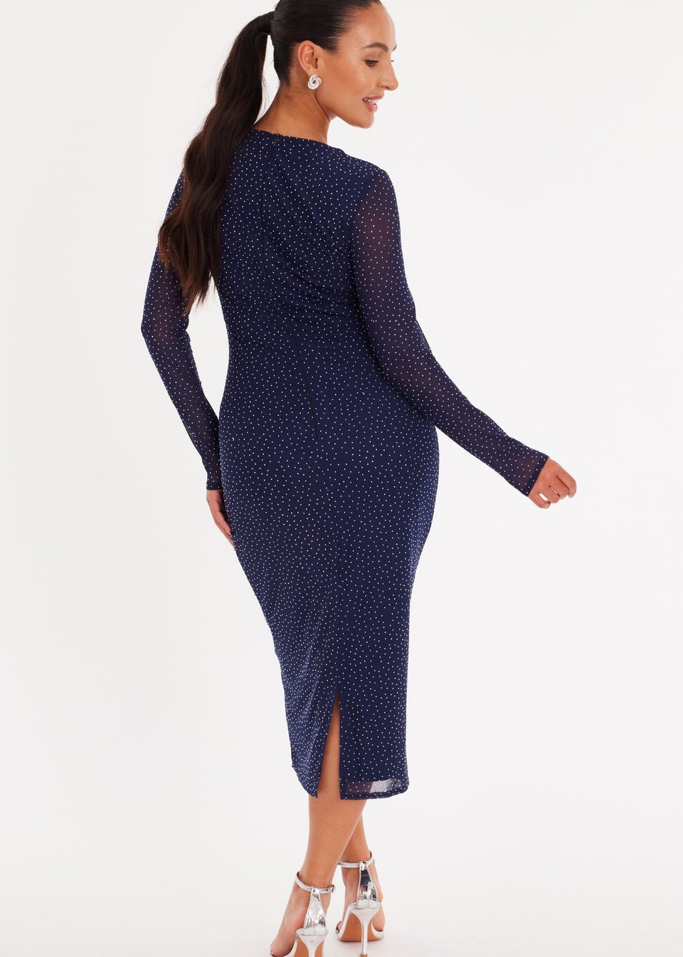 Quiz Navy Petite Mesh Diamante Midaxi Dress