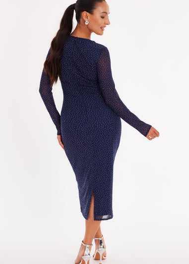 Quiz Navy Petite Mesh Diamante Midaxi Dress