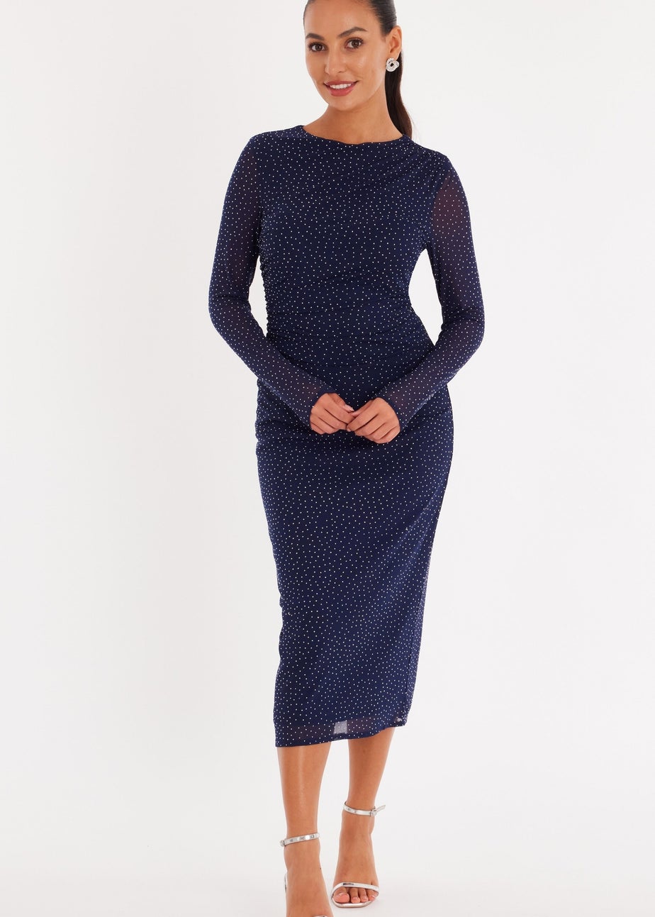 Quiz Navy Petite Mesh Diamante Midaxi Dress
