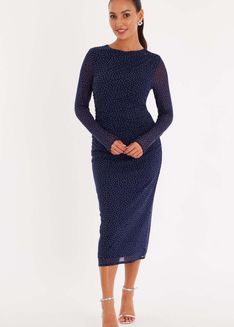 Quiz Navy Petite Mesh Diamante Midaxi Dress