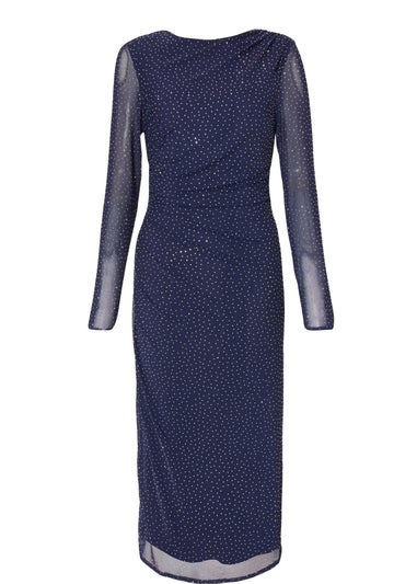 Quiz Navy Petite Mesh Diamante Midaxi Dress