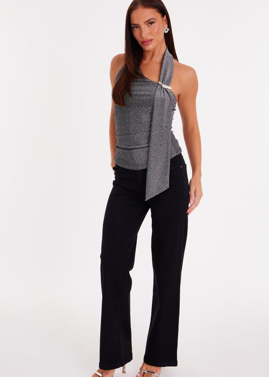 Quiz Grey Wrap Neck Top